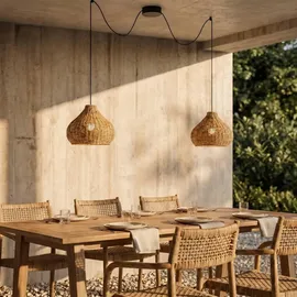 LUCANDE Außenleuchte Holz 100 x 30 x 24 cm 2-flg. beige, Rattan