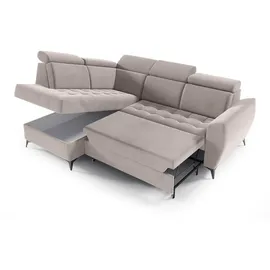 beautysofa Ecksofa AURORA II L-Form Ottomane links, mit Schlaffunktion & Bettkasten, Beige - Beige