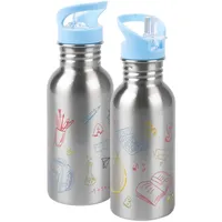 UNITED LABELS Back to school Edelstahl Trinkflasche Flasche Strohhalm 500 ml in grau | Gr.: onesize