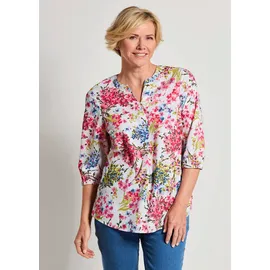 GOLDNER Tunika Schlupfbluse mit floralem Muster Freizeitbluse mit Rundhals mit V und 3/4-Ärmeln bunt 38