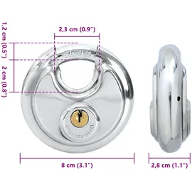 vidaXL Diskusschloss mit Schlüsseln 2 pcs Silber 8 x 2,8 x 8 cm