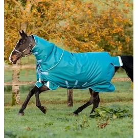 Horseware Amigo Bravo 12 Plus Regendecke Heavy 400g Storm Green/ Turquoise, Aqua & Blue mit Halsteil, Größe: 6'6