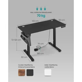 Songmics Höhenverstellbarer Schreibtisch elektrisch 60 x 120 x (72-120) cm