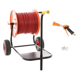 Schlauchhaspel - Epoxidfarbe - mit Wagen - 100 Meter - 40 bar - mit professioneller Spritzpistole für Hochbäume