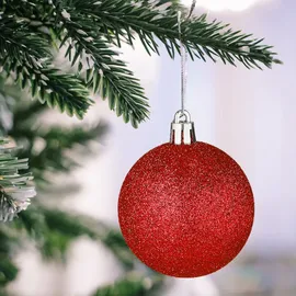 Relaxdays Weihnachtskugeln 101er Set, Kunststoff, Weihnachtsbaumdeko mit Kugeln & Spitze, Christbaumschmuck, rot/weiß