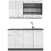 Vicco Fame-Line Singleküche Weiß Hochglanz/Anthrazit 140 cm ohne Arbeitsplatte