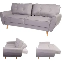 3er-Sofa MCW-J19, Couch Klappsofa Lounge-Sofa, Schlaffunktion ~ Stoff/Textil grau
