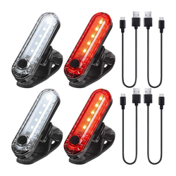 BEARSU Rückleuchte Fahrradbeleuchtung USB wiederaufladbare Fahrradbeleuchtung 4er Pack Fahrradbeleuchtung Rot und Weiß 4 Lichtmodus-Optionen rot
