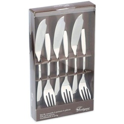 Fontignac Fischbesteck Edelstahl Fischbesteck Fischgabel Fischmesser, 6 teilig für 3 Personen silberfarben