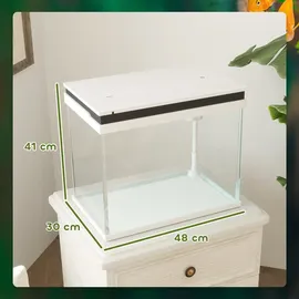 PawHut Aquarium 41L Einsteigerbecken mit Filtersystem, LED-Lichtern, Wasserpumpe, Weiß