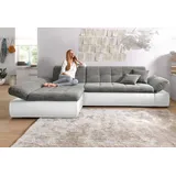 DOMO collection Ecksofa »Moric, L-Form, XXL-Sofa - Breite 300cm«, wahlweise mit Bettfunktion und Armteilverstellung, weiß-grau grau