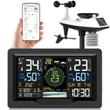 jely Wlan Wetterstation mit APP Wifi Wetterstation Funk mit Außensensor Thermometer Hygrometer Ausen Funkwetterstation mit Windmesser, Regenmesser, Temperatur, Luftfeuchtigkeit, Luftdruck, UV-Index