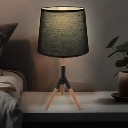 Tischleuchte Schlafzimmerleuchte Beistelllampe Metall Holz H 45 cm Dreibein