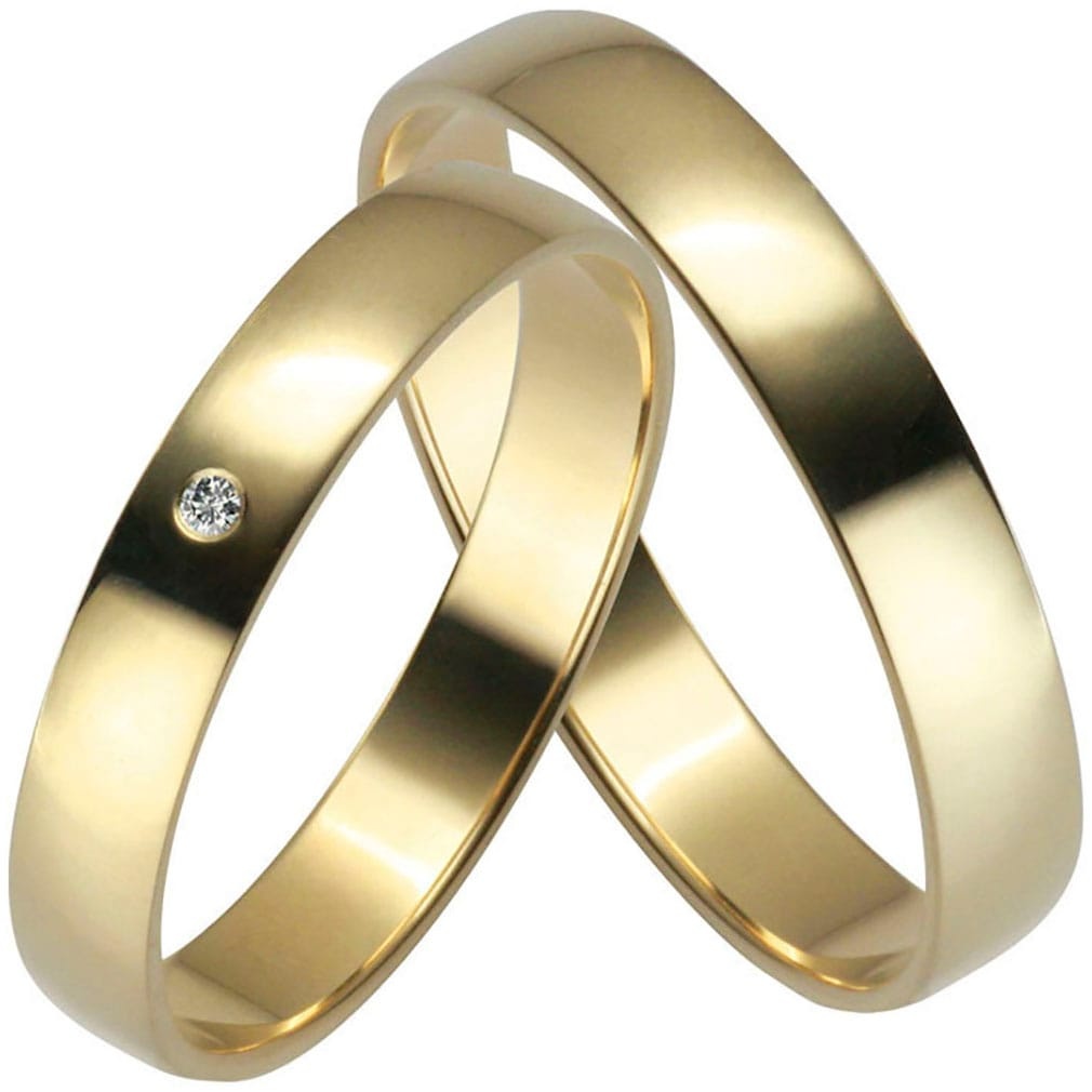 Trauring FIRETTI "Schmuck Geschenk Gold 375 Hochzeit Ehering "LIEBE"" Fingerringe Gr. 54, 0,01 ct SI = kleine Einschlüsse mit Brillant, Gelbgold 375, 2,5 mm, gelb (gelbgoldfarben) Trauringe