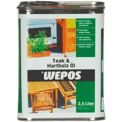 WEPOS Teak & Hartholz Öl, 2,5 l, Schutz & Pflege, für Teak Eukalyptus Bankirai Robinie, Außenbereich