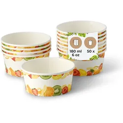 BIOZOYG Eisbecher aus Pappe 50 Stück 100 ml Ø 92 mm bedruckt - Dessertbecher beschichtet Einweg - Snackbecher to go Eisdiele Candy Bar Eis Joghurt