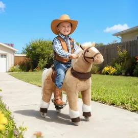 aiyaplay Reitpferd, Spielpferd zum Reiten mit Sattel Rollen 80 cm Braun