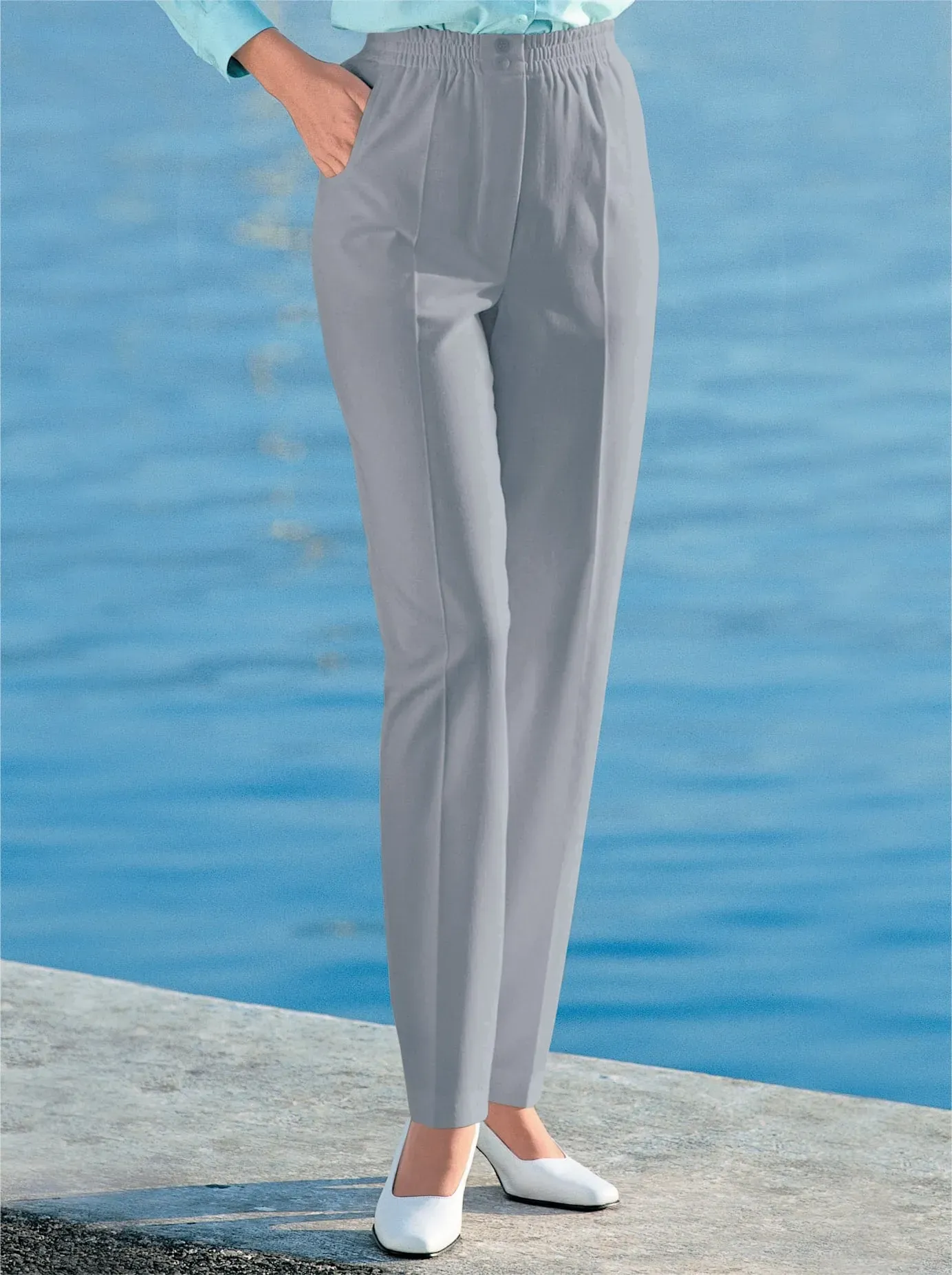 Schlupfhose COME ON, Damen, Gr. 26, Kurzgrößen, grau (silbergrau), 62% Polyester, 36% Viskose, 2% Elasthan, unifarben, lang, Hosen Schlupfhose