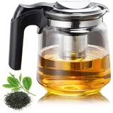 Premium Teekanne Glas, 1,5 Liter Teekanne mit Deckel, Hitzebeständig Teekanne Glas mit Siebeinsatz, Teekanne mit Edelstahl Filter Sieb, Glaskanne Tee Glas Teekanne, für Zubereitung von Losen Tees
