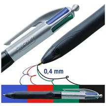 BIC 4-Farben-Kugelschreiber 4 Colours GRIP PRO schwarz/grau, Schreibfarbe: schwarz, blau, rot, grün, 1 St.