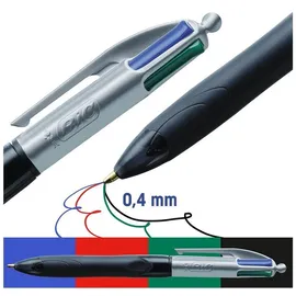 BIC 4-Farben-Kugelschreiber 4 Colours GRIP PRO schwarz/grau, Schreibfarbe: schwarz, blau, rot, grün, 1 St.
