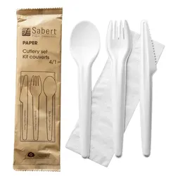 MONOUSO - Besteckset aus Kraftpapier Messer, Gabel, Löffel und Serviette (300 Stück)