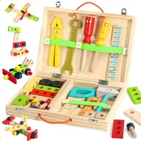 TONZE Werkzeugkoffer Kinder Spielzeug ab 3 Jahre Junge Mädchen Holzspielzeug Werkzeugkasten,Kinderwerkzeug