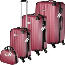 Tectake tectake® Hartschalenkoffer-Set, Cleo 4-teilig, 3 Trolleys, 1 Beauty Case inkl. Kofferwaage und -anhänger - Rot