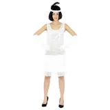 Foxxeo 40205 | 20er Jahre Damen Kleid Charleston Kostüm Mafia 20s Flapper weiß, Größe:L