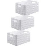 Rotho Country 3er-Set Aufbewahrungsbox 6l in Rattan-Optik, Kunststoff (PP) BPA-frei, weiss, 3 x A5/6l (28.0 x 18.5 x 12.6 cm), Nicht zutreffend
