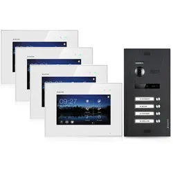 Balter Home Video Türsprechanlage für 4 Familienhaus, 4x Monitore, Balter EVO Schwarz