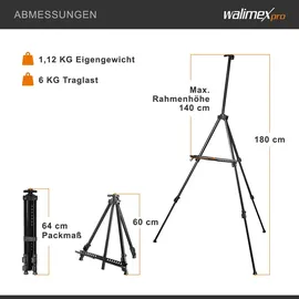 Walimex Atelierstaffelei XL 60-180 cm Aluminium 180 cm Schwarz