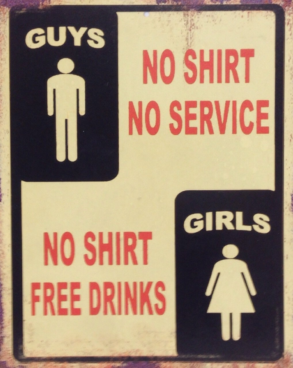 Nostalgie Retro Blechschilder | NO Shirt NO Service - NO Shirt Free Drinks | Shabby Chic, Antik Metallschild für inner & draußen 20 x 25 cm