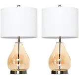 Homcom 2-Set Tischlampen E27-Fassung 40W Glas Leinen Stahl Bernstein Ø30 x 56Hcm