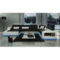 Ecksofa mit USB Polster Sofa Wohnlandschaft Sitz Eck Garnitur Leder Textil H2209 - Weiß