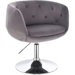 SVITA Panama Retro Loungestuhl Cocktailsessel Grau Samt-Optik Tellerfuß Barstuhl