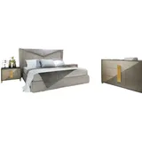 JVmoebel Schlafzimmer-Set, Design Luxus Schlafzimmer Set Bett 2x Nachttische Kommode grau