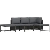 vidaXL Gartenmöbel 5-TLG. mit Auflagen Mittelsofa Ecksofa Fußhocker Sofa Lounge Gartenset Gartensofa Garten Garnitur Sitzgruppe Grau Poly Rattan