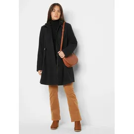 bonprix Wintermantel BONPRIX "Mantel mit Kapuze und Bundfalten, A-Linie", Damen, Gr. 48, schwarz, Web, Obermaterial: 88% Polyester, 10% Viskose, 2% Elasthan. Futter: 100% Polyester, unifarben, A-Linie ca.