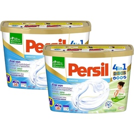Persil Sensitive 4in1 Discs, 32 (2 x 16) Waschladungen, ECARF-zertifiziertes Sensitiv Waschmittel für Allergiker und Babys mit Aloe Vera, effektiv von 20 °C bis 95 °C, 2x 400 g