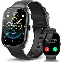 Smartwatch Herren Damen, 1.95" mit Telefonfunktion, 110+ Sportmodi, IP68 Wasserdicht, Fitness Tracker, Schrittzähler, Pulsmesser und Schlafmonitor - Schwarz