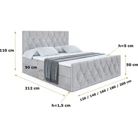 altdecor Boxbett, VELANTO-Z - 160 x 200 - H3 - Hellgrau