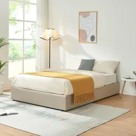 [en.casa] Polsterbett Nola mit Bettkasten 140 x 200 cm Leinen Beige