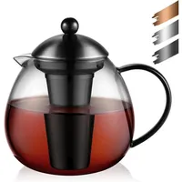 LuxusKollektion Kochbesteck-Set Teekanne Glas Schwarz 1500ml Edelstahl Teesieb Typ7 Schwarz Teekanne