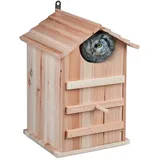 Relaxdays Eulen-Nistkasten, Hellbraun, Holz, Metall, 25x38.5x28 cm, Gartenzubehör, Gartenpflege, Vogelhäuser