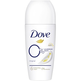 Dove Deodorant Roll-On Original 0% Deo ohne Aluminiumsalze mit 1/4 Pflegecreme und 48 Stunden Schutz 50 ml