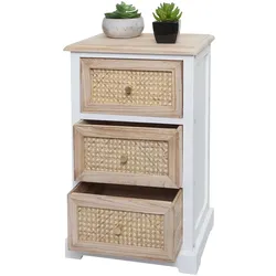 Kommode MCW-K87, Schubladenschrank Schrank, Holz Rattan 63x40x28cm ~ weiß, naturfarben