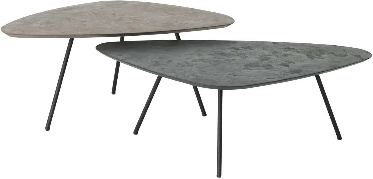 Couchtisch Pelectro 2er Set aus Mortex, modern, Pepper Dunkelgrau, eckig, Metallgestell
