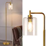 DINGLILIGHTING LED Stehlampe Moderne Einfachheit, Stehlampe Gold aus Glas und Metall, mit Fußschalter, Leselampe Stehlampe E27, MAX:60W, für Wohnzimmer Büro Schlafzimmer Studio Esszimmer