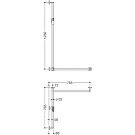 Hewi System 900 Duschhandlauf mit Haltegriff 1250 x 765 x 765 mm weiß